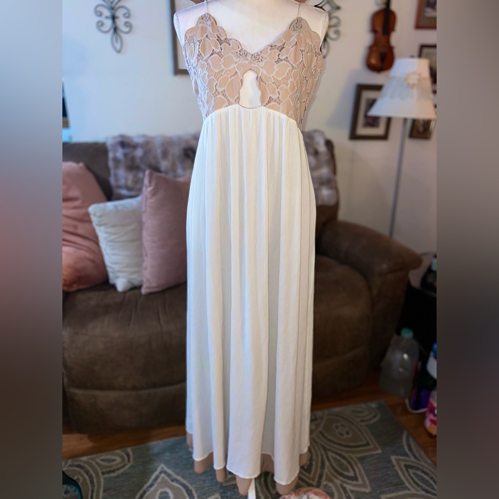 Tularosa Bryce Maxi Dress in Nude Cream Blush Wedding Bridesmaid Semi Formal